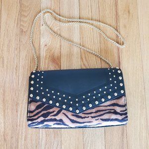 ALDO purse/clutch black, gold studded, mohair